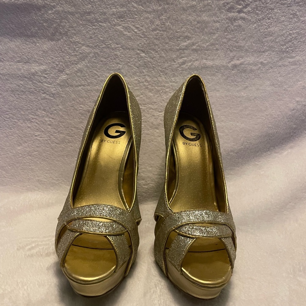Guess silver and gold sparkle heels size 7